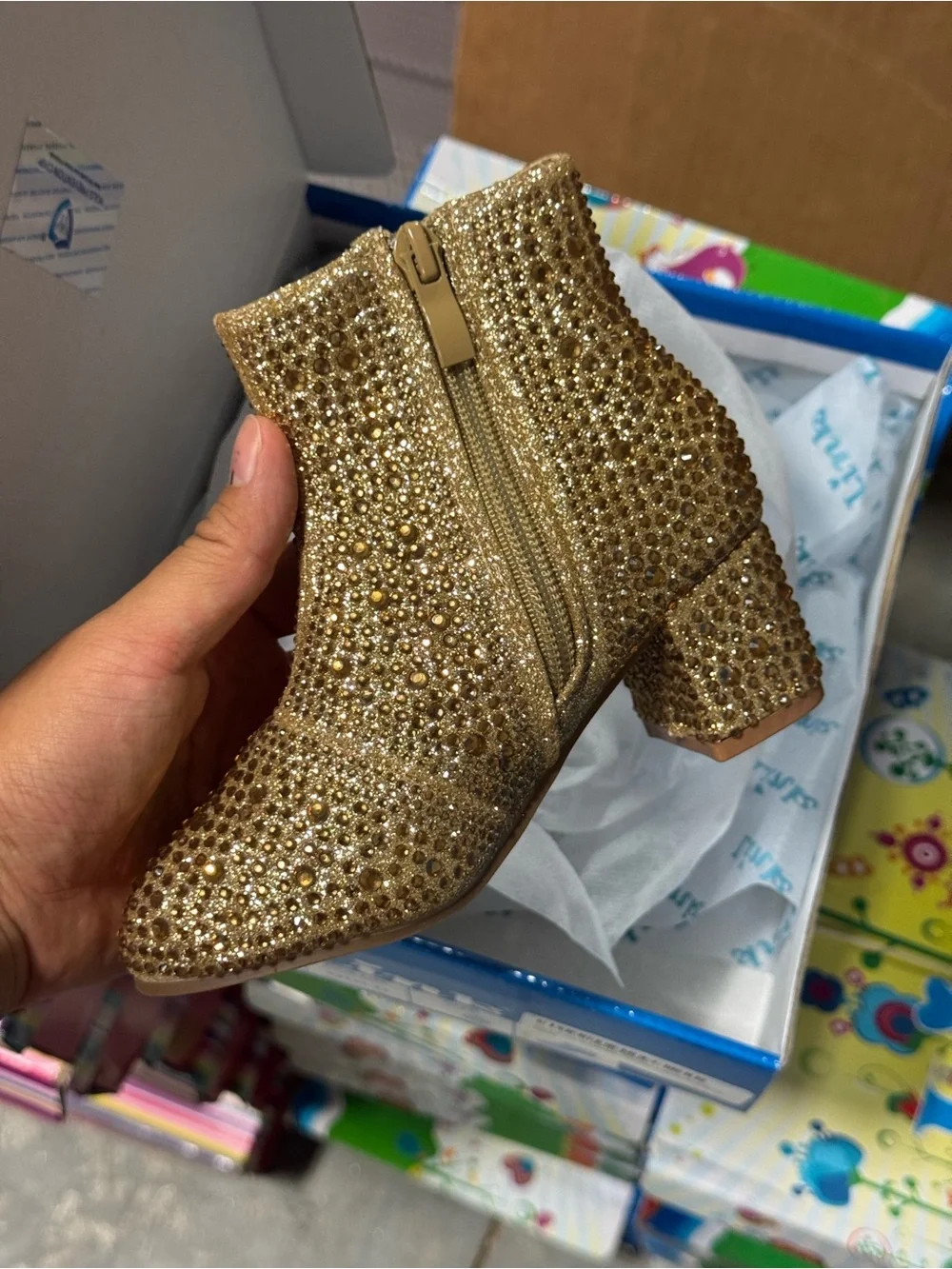 Kids Gold Rhinestone Booties Size 9